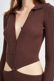 Long Sleeve Button Up Jumpsuit With Side Cut Outs