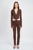 Long Sleeve Button Up Jumpsuit With Side Cut Outs