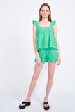 Ruffle Sleeve Hem Eyelet Top