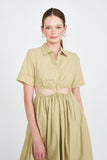 Button Up Collared Midi Cut Out Dress