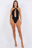 One Piece Bathing Suit Deep Open With Belt On Waist