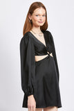 V Neck Cut Out Mini Dress With O Ring Detail