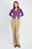 Long Sleeve Button Up Crop Top