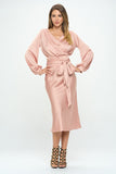 Solid Stretch Satin Midi Skirt