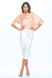 Solid Stretch Satin Midi Skirt