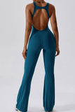 Solid Flared Trousers Cutout Back Jumpsuit