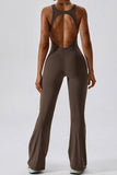Solid Flared Trousers Cutout Back Jumpsuit