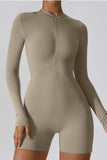 Solid Zippered Long-Sleeved Sports Jumpsuit