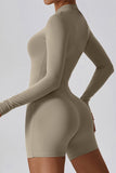 Solid Zippered Long-Sleeved Sports Jumpsuit