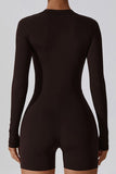 Solid Zippered Long-Sleeved Sports Jumpsuit