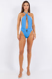 One Piece Bathing Suit Deep Open With Belt On Waist