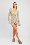 Ruched Crochet Mini Dress