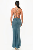 High Slit Glitter Strappy Dress