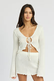 Sheer Long Sleeve Cardigan With Front Tie