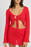 Sheer Long Sleeve Cardigan With Front Tie