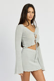 Sheer Long Sleeve Cardigan With Front Tie