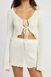 Sheer Long Sleeve Cardigan With Front Tie