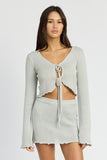 Sheer Long Sleeve Cardigan With Front Tie