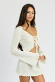 Sheer Long Sleeve Cardigan With Front Tie