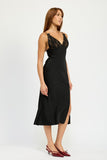 Satin Lace Cami Midi Dress With Slit