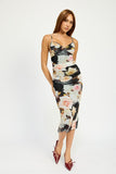 Ruched Midi V Neck Dress