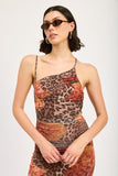 Mesh Leopard Printed One Shoulder Maxi Dress