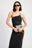 One Shoulder Ruched Maxi Dress With Slit