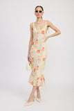 Printed Satin Midi Dress With Scoop Neck