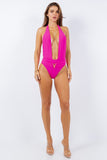 One Piece Bathing Suit Deep Open With Belt On Waist