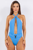 One Piece Bathing Suit Deep Open With Belt On Waist